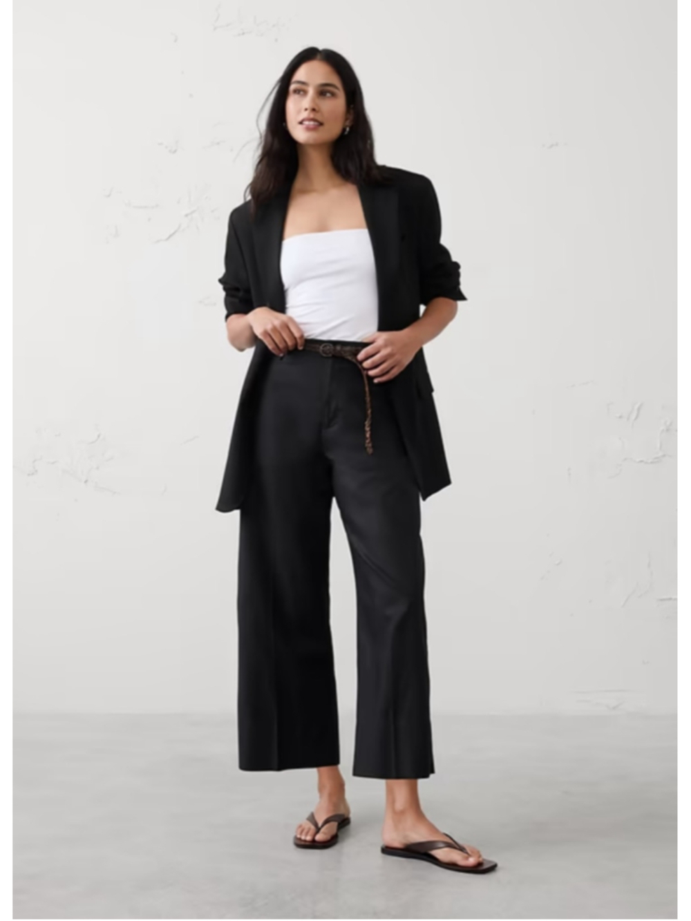 Banana Republic High Rise Wide Leg Cropped Drapey Pants 4 PETITE Black NWT $100